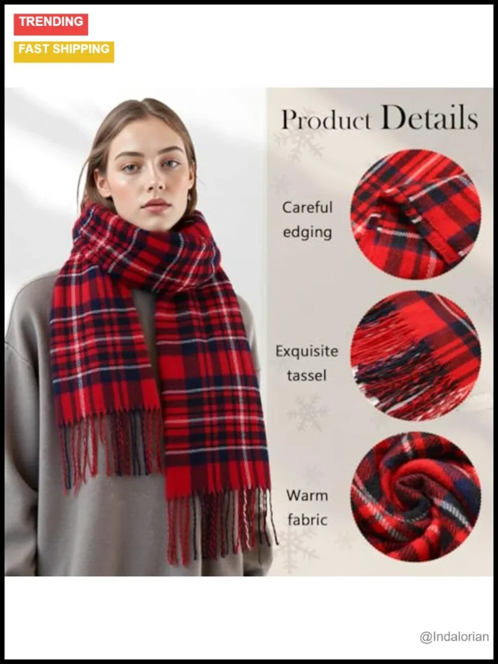 Cashmere Feel Checked Scarf Long Oversized Fashion Scarf for Women